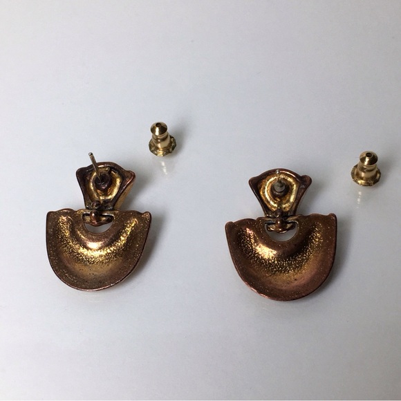 Vintage Bronze Copper Modernist Door Knocker Earrings 3/4” X 1” - Picture 2 of 7